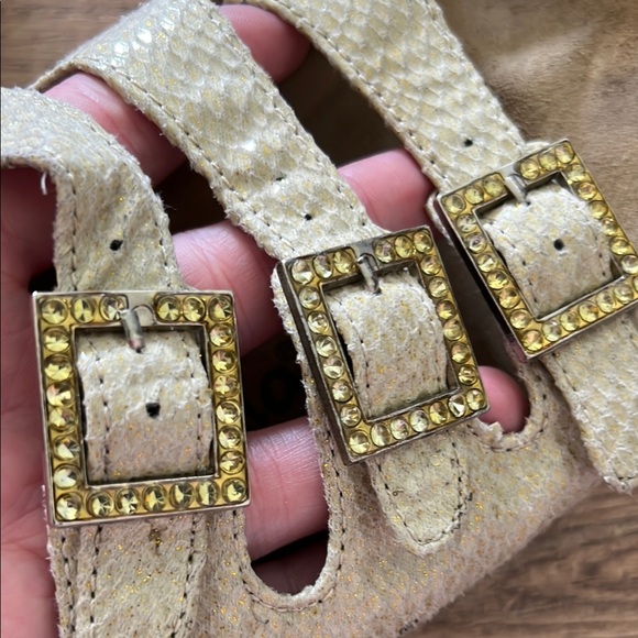 Birkenstock Betula Cream Snakeskin Triple Strap Sandals with Gemstone Buckles - Picture 5 of 6